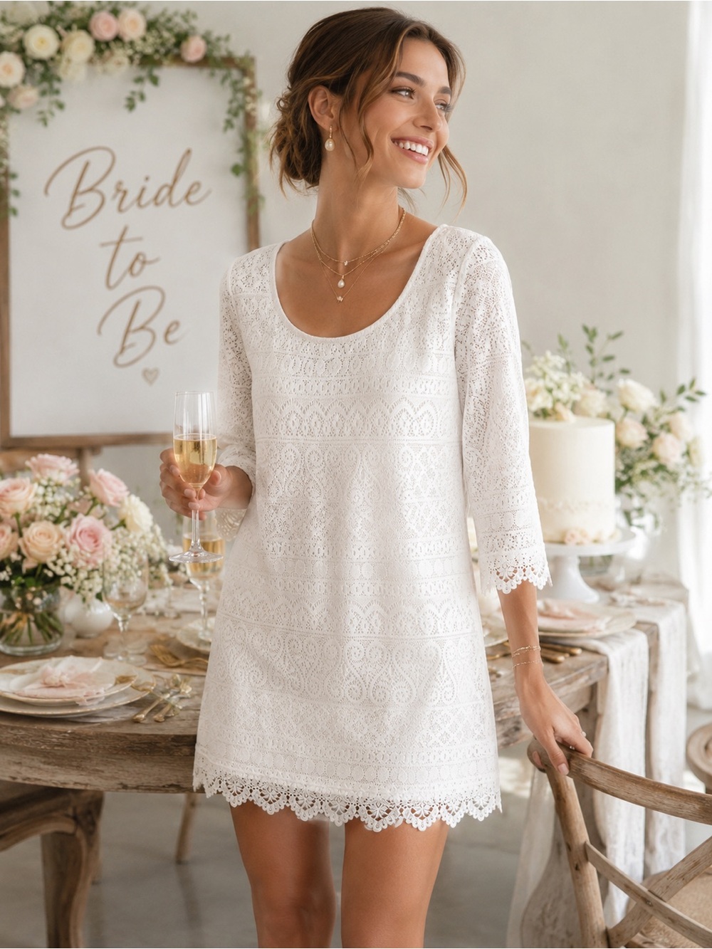 Divded by H&M White Lace Scoop-Neck Shift Dress - S